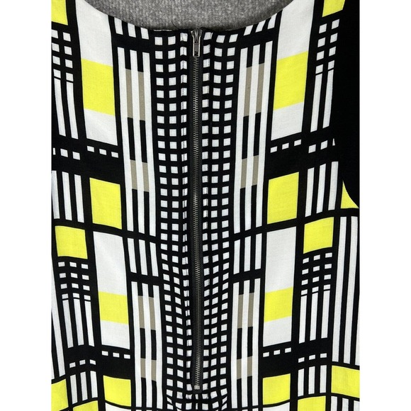 Tribal Geometric Sleeveless Dress Womens Size 8 Lined Rayon Pockets Black Yellow - Picture 11 of 16